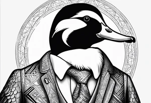 Dabbling Duck wearing a small jacket that says "XRP" on it tattoo idea
