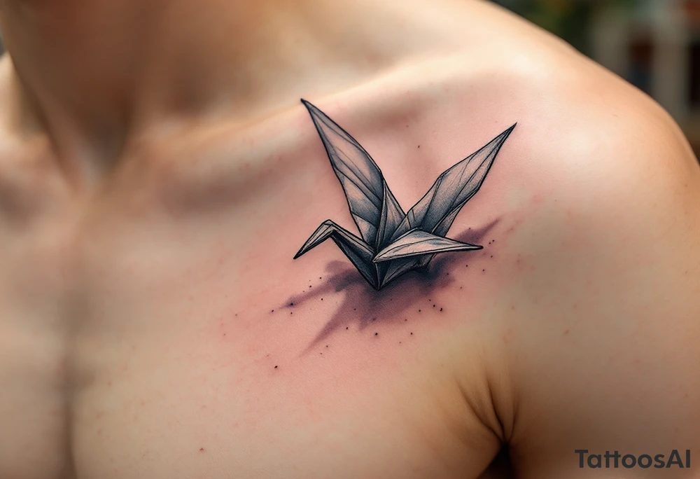 A delicate paper crane folded from pastel watercolor folds, symbolizing peace and free will. tattoo idea