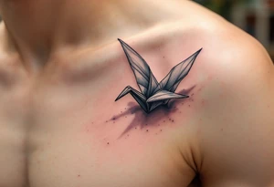 A delicate paper crane folded from pastel watercolor folds, symbolizing peace and free will. tattoo idea