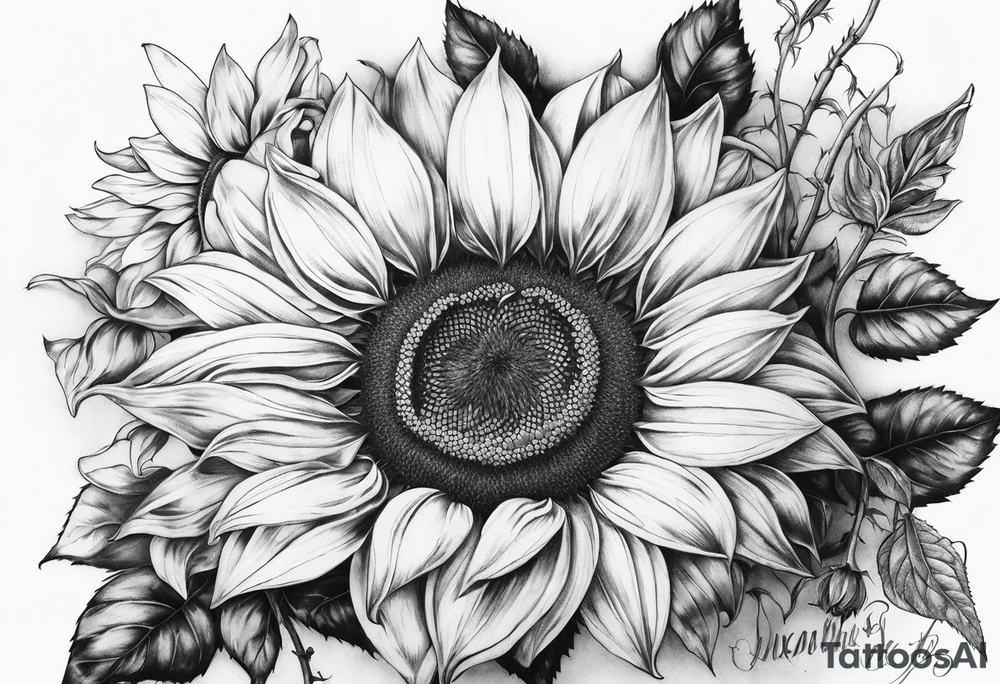 Sunflower, rose flower tattoo idea
