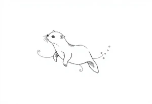 Dopamine molecule behind the outline of a gracefully swimming otter with flourish lines and stars tattoo idea