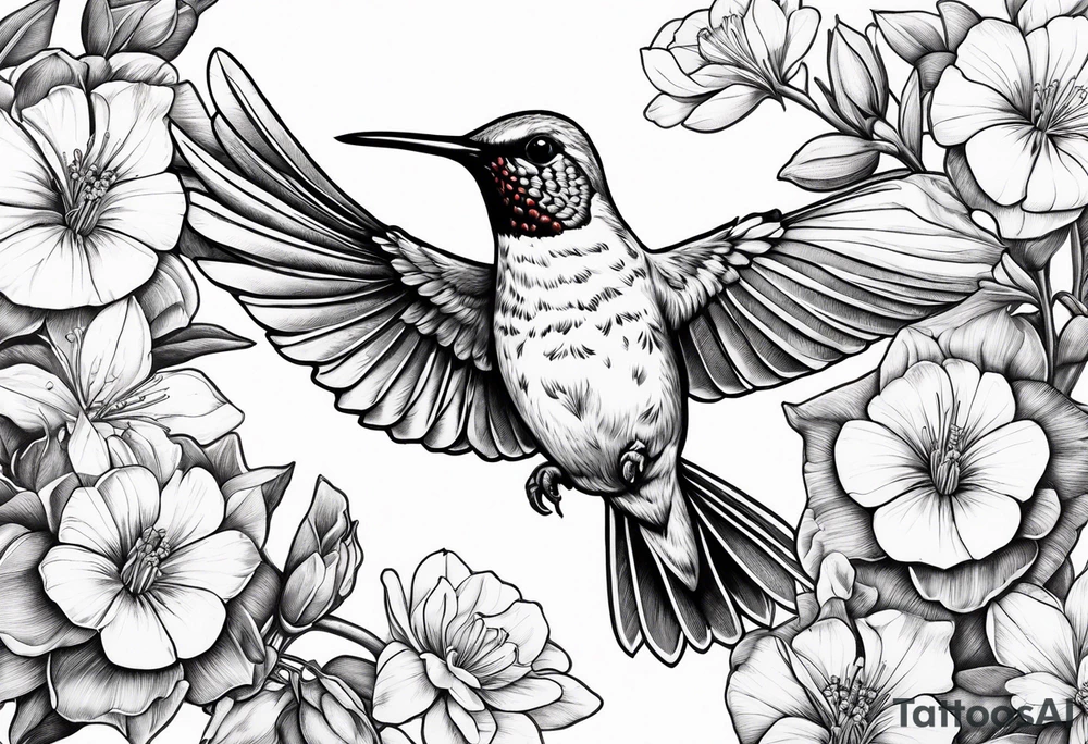 hummingbird, yellow finch, red cardinal, flower garden, tattoo idea