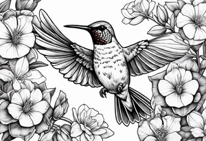 hummingbird, yellow finch, red cardinal, flower garden, tattoo idea