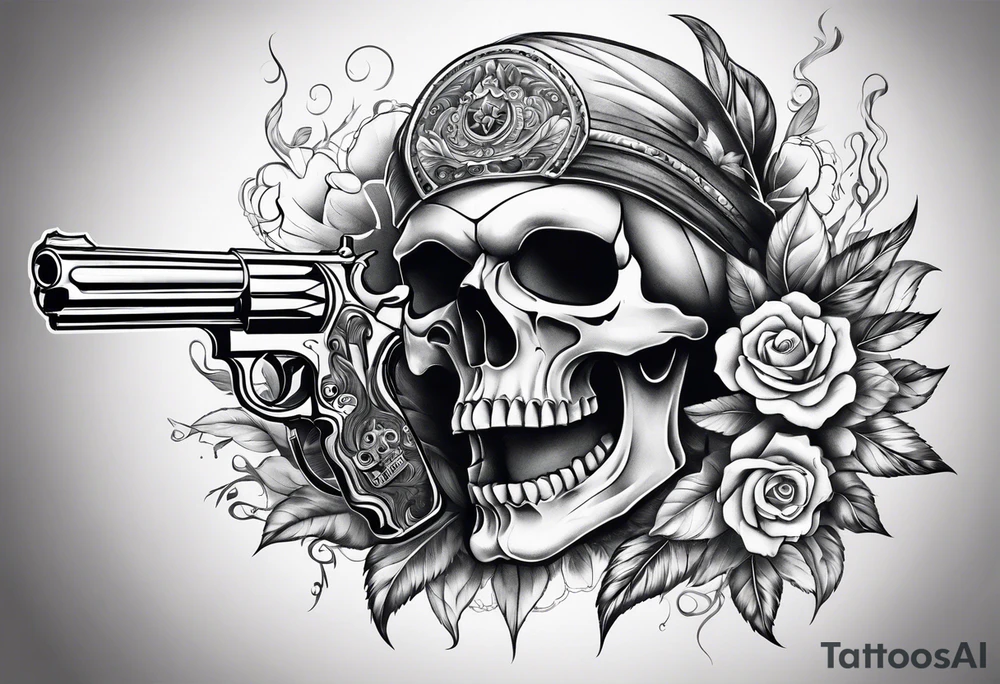 skull tattoo with guns tattoo idea