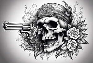 skull tattoo with guns tattoo idea