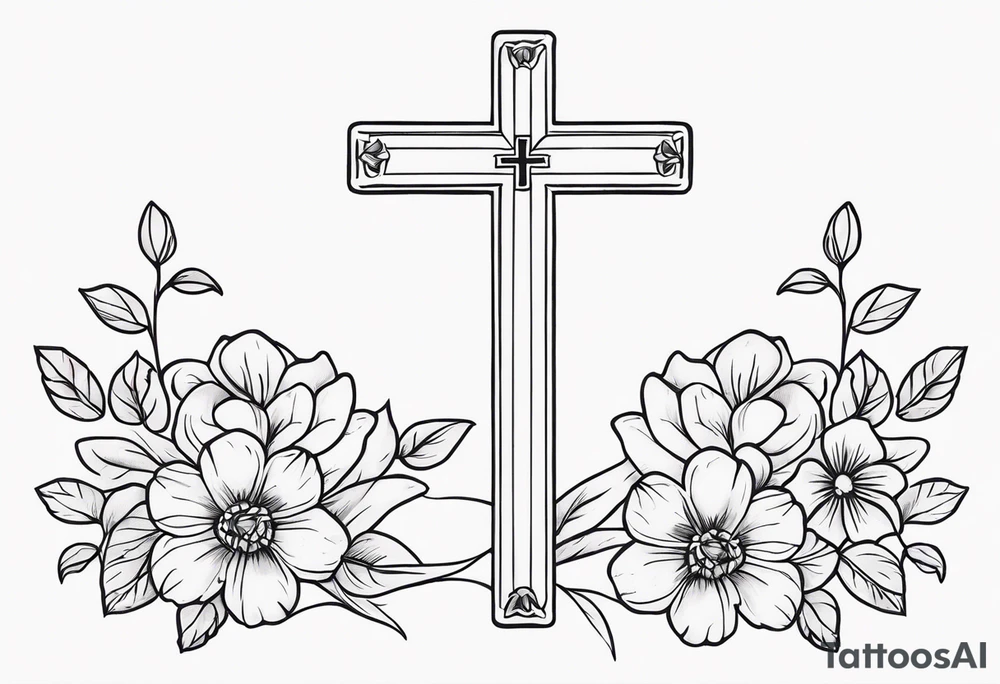 Small cross with flowers tattoo idea