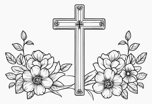 Small cross with flowers tattoo idea