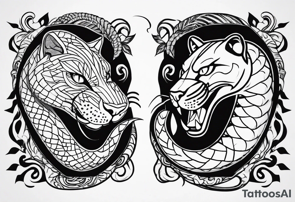 A snake and a panther To fight and wrap around the word "vitality" tattoo idea