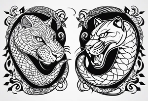 A snake and a panther To fight and wrap around the word "vitality" tattoo idea