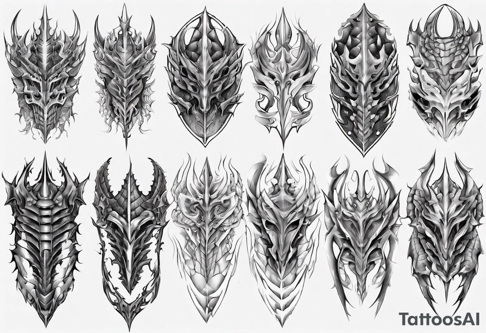 Dragon skin armor symmetrical tattoo idea