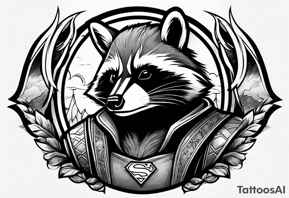 raccoon wearing a Superman t-shirt tattoo idea