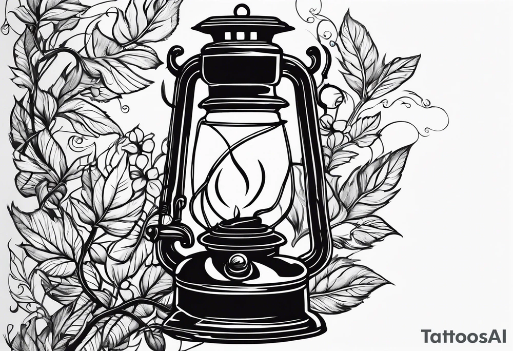 Oil lamp surrounded by leafy vines tattoo idea