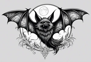 A bat wrapped in smoke with a moon tattoo idea