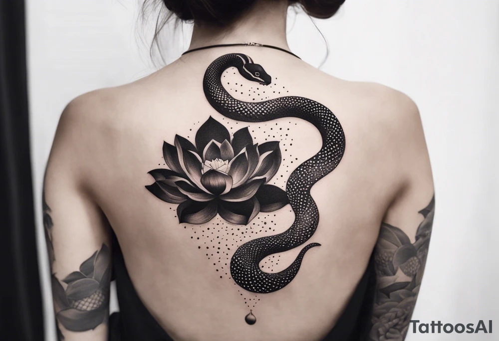 Snake with lotus flower tattoo idea