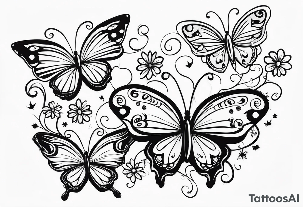 Butterflies flying 
flowers tattoo idea