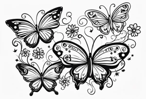 Butterflies flying 
flowers tattoo idea