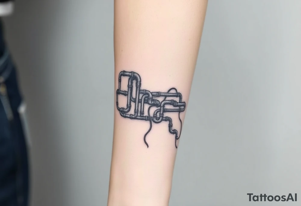 wide System of pipes that transitions and transforms at the end into thick, widespread
veins of forearm tattoo idea