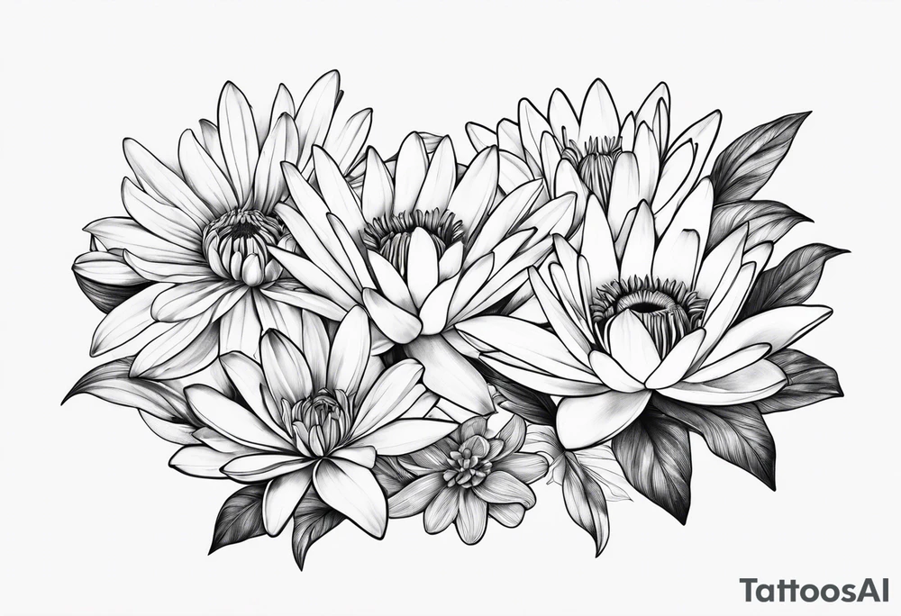 Water Lillie and Daisy minimal tattoo idea