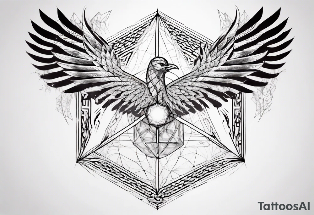 sacred geometry Metatron's cube with phoenix Sleeve for woman's arm tattoo idea