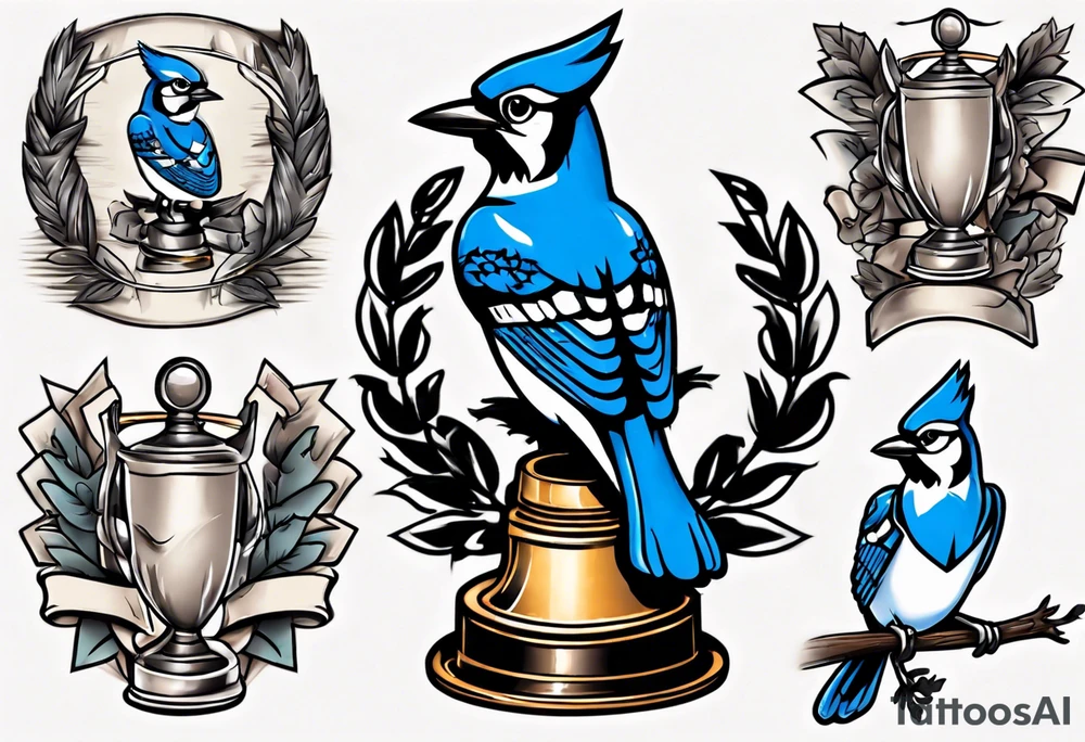 bluejay with trophy tattoo idea