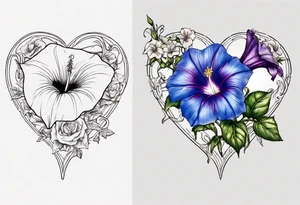 Morning glory and larkspur outlining a heart tattoo idea