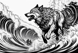 a pack muscular of wolves surfing tattoo idea