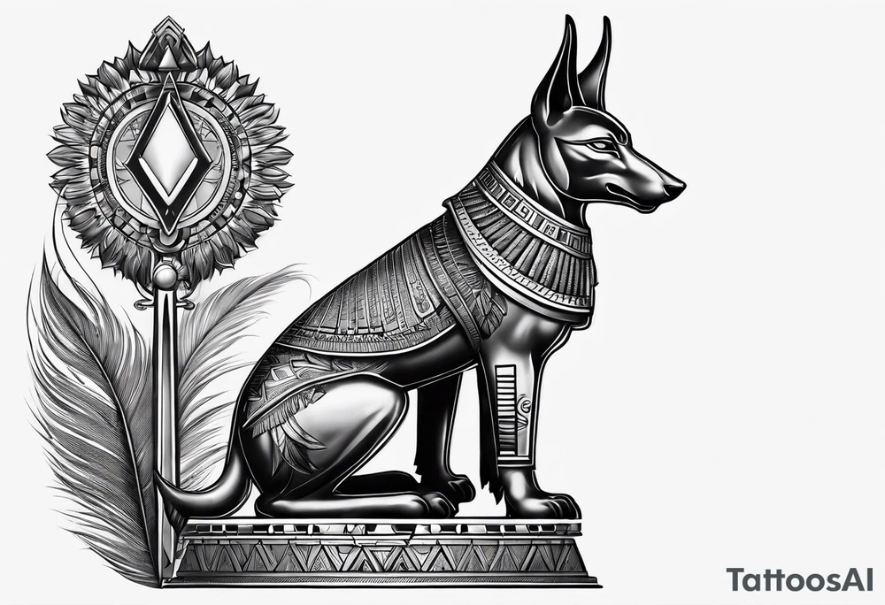 Egyptian style anubis god weighing the feather and the heart more realistic tattoo idea