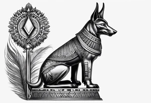 Egyptian style anubis god weighing the feather and the heart more realistic tattoo idea