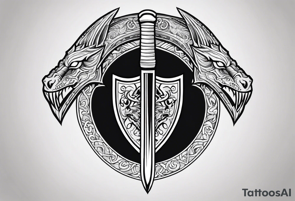 Valhalla sword shield dragon axe tattoo idea