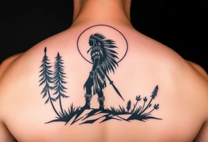 Native american warriors silhouette in moonlight in nature tattoo idea