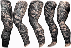 Leg sleeve with mermaid and octopus tattoo idea