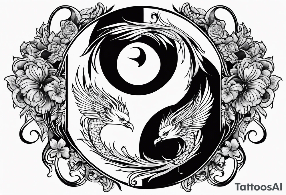 Yin and yang with phoenix tattoo idea