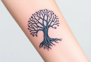 mystical tree of life with cosmic roots and celestial branches tattoo idea