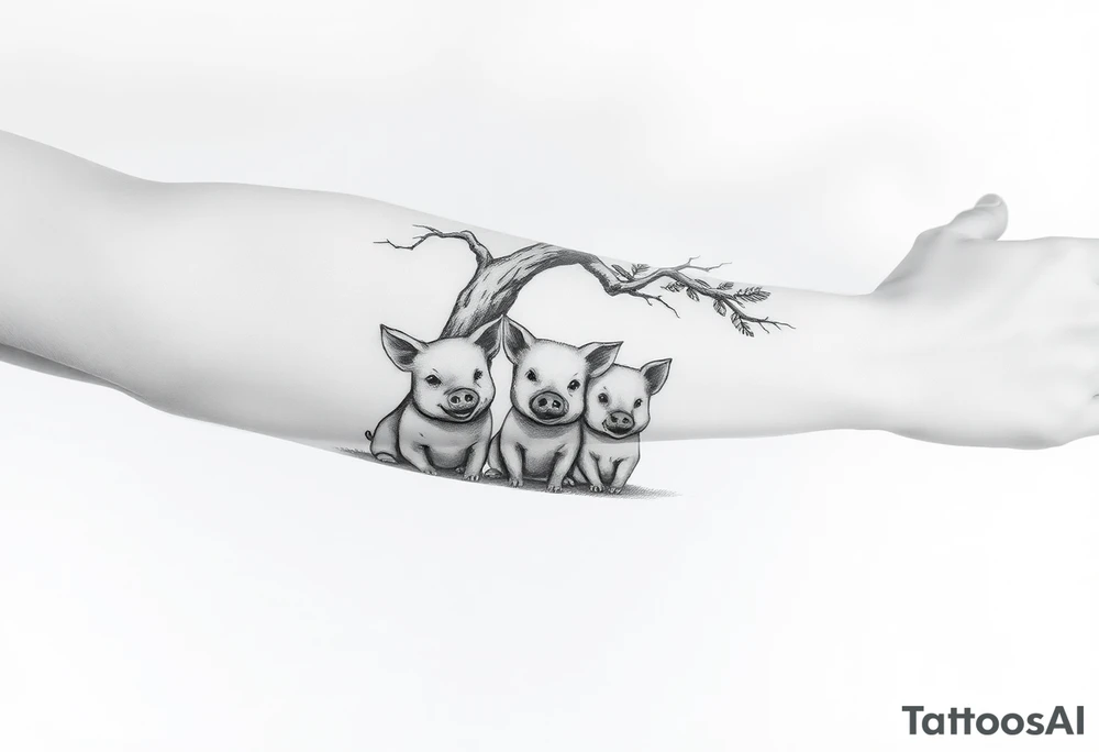 3 little piggy's hiding under a a tree tattoo idea