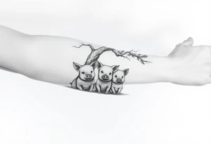 3 little piggy's hiding under a a tree tattoo idea