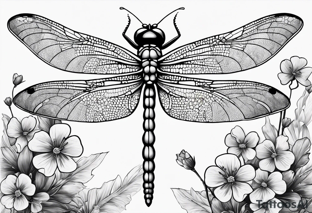 Dragon fly with clovers in the background tattoo idea