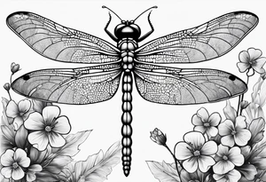 Dragon fly with clovers in the background tattoo idea