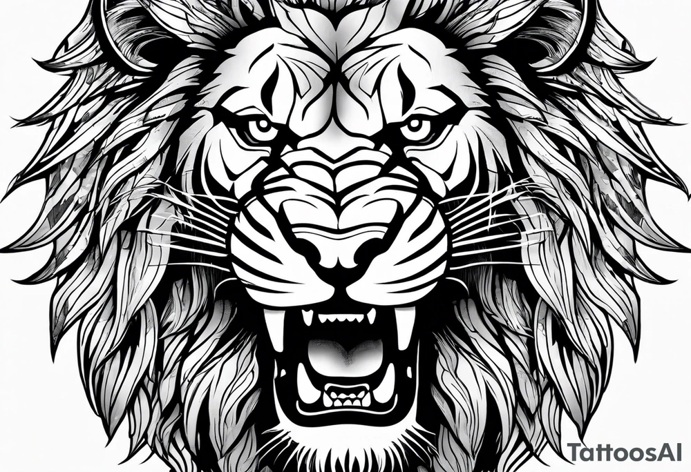 Lion head angry open the mouth tattoo idea