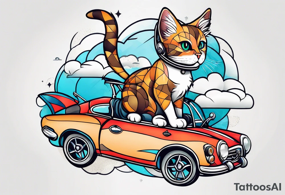 cat going skydiving with no chute open tattoo idea