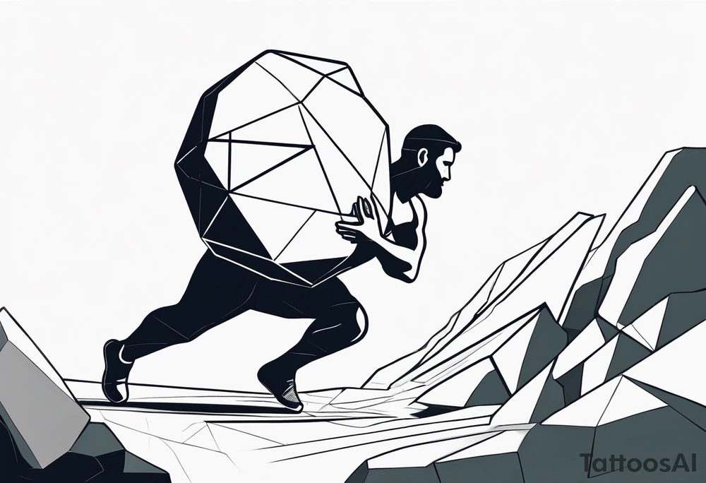 Sisyphus struggling pushing the rock up using geometric shapes tattoo idea Sisyphus struggling pushing the rock up using geometric shapes tattoo idea