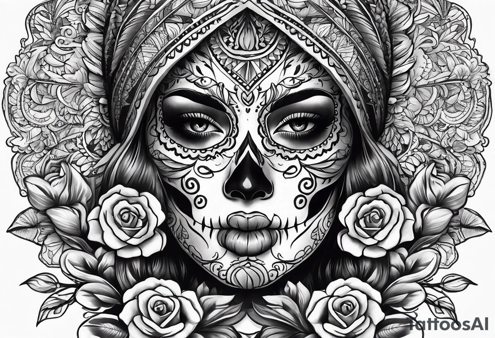 mexican style woman skull tattoo tattoo idea