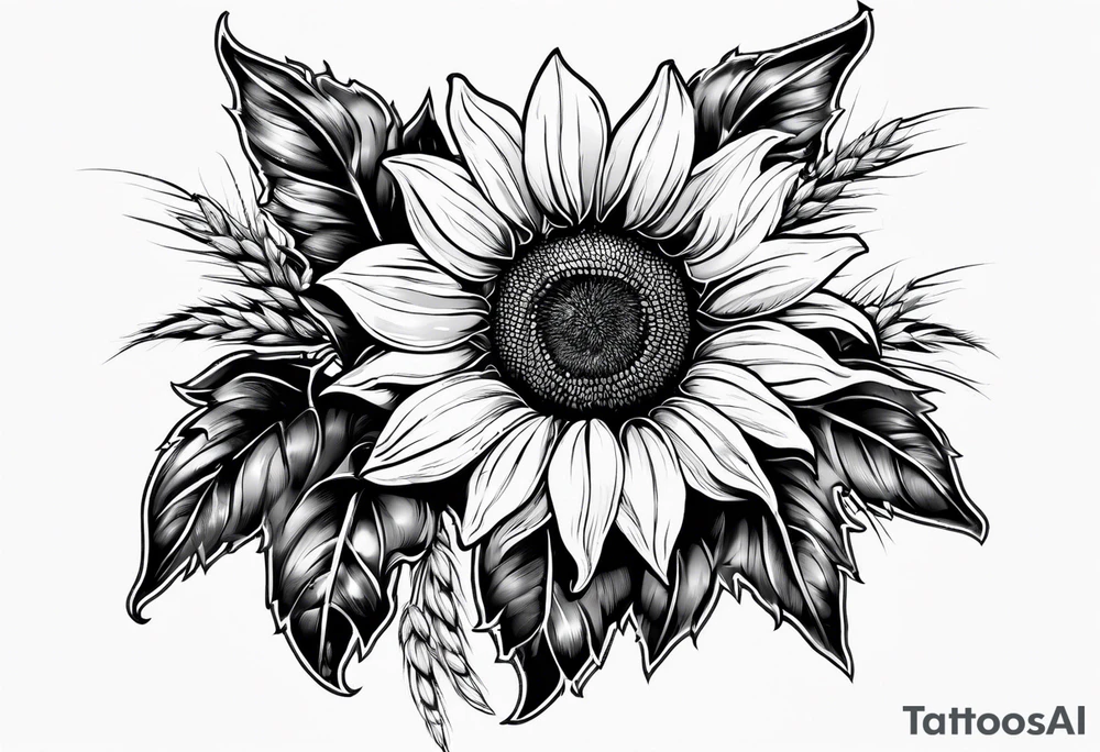 Sunflower, wheat, and barbed wire half sleeve tattoo idea Sunflower, wheat, and barbed wire half sleeve tattoo idea