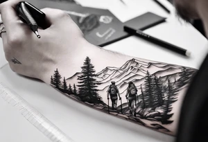 Forearm tattoo of couple hiking tattoo idea