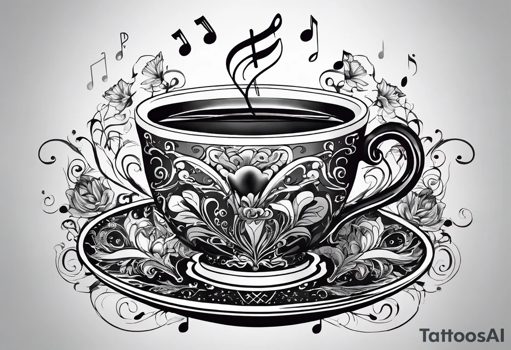 A cup of music in the morning. The tea, inside the cup, is made by music tattoo idea