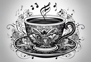 A cup of music in the morning. The tea, inside the cup, is made by music tattoo idea
