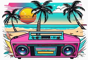 1980'S BOOM BOX MIAMI VICE STYLE, BEACH , PALM TREES, MUSIC NOTES tattoo idea