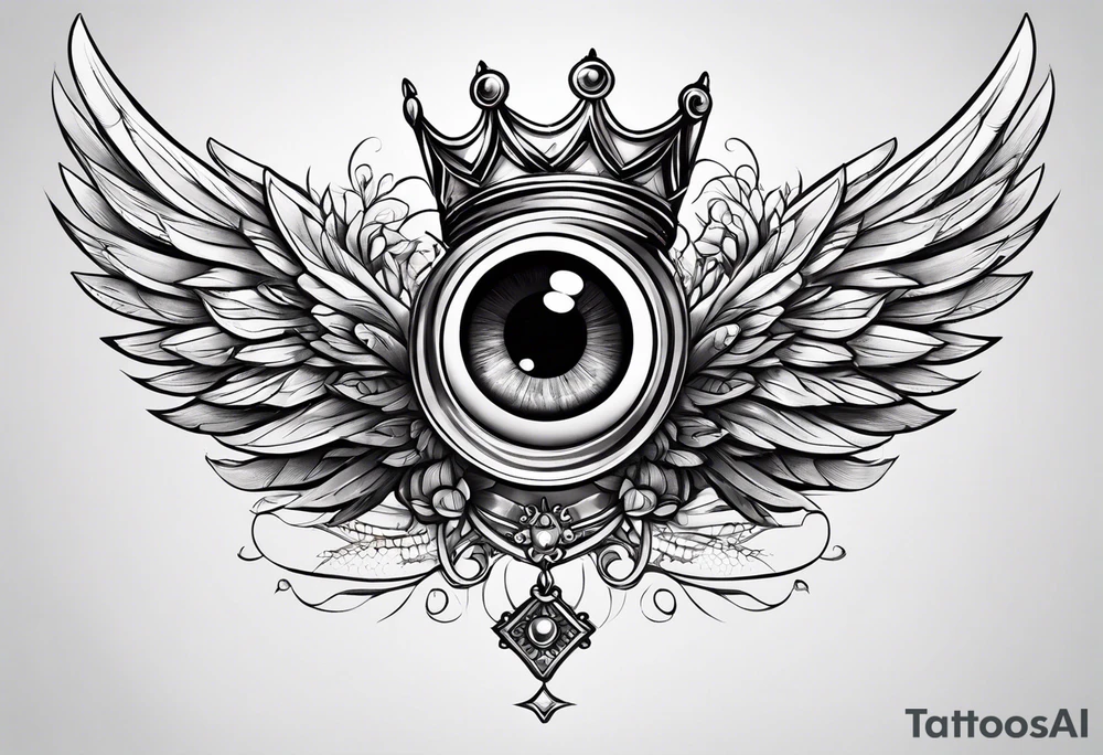 big eye with wings and crown tattoo idea