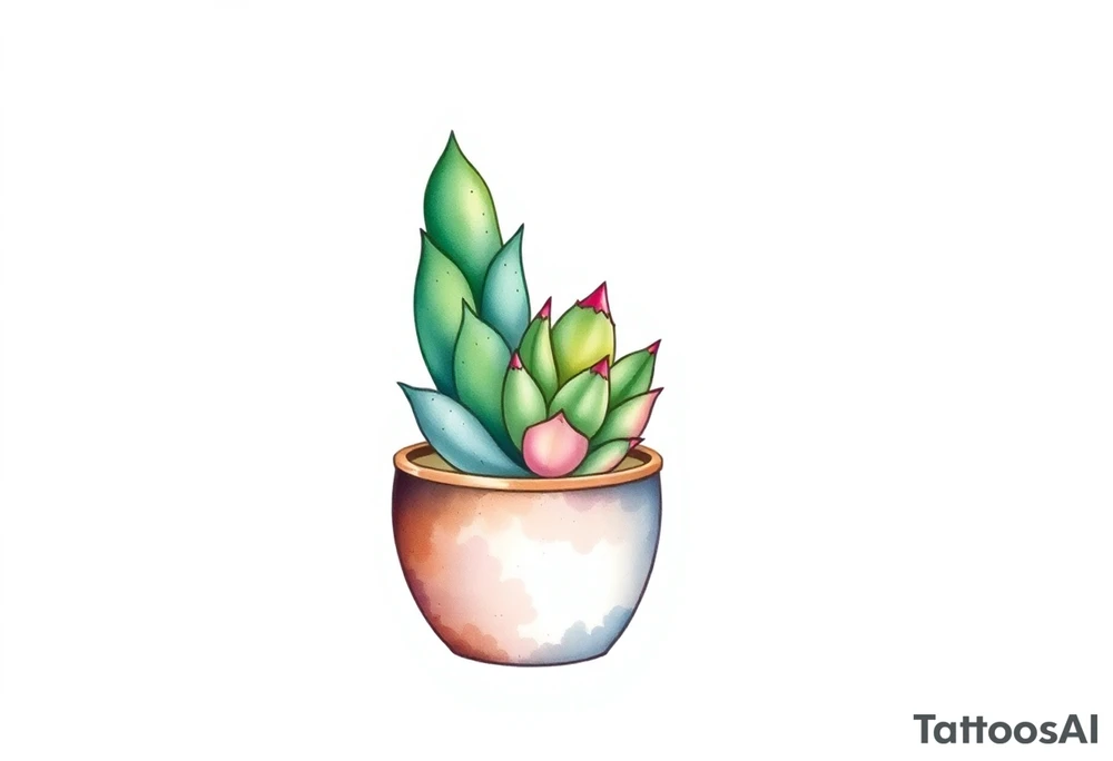 cute cacti and succulent in a pot tattoo idea