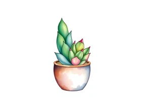 cute cacti and succulent in a pot tattoo idea