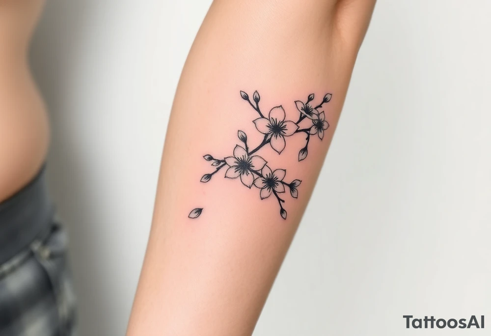 delicate cherry blossoms swirling in spring breeze with petals tattoo idea